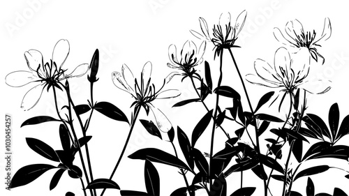 Cleome with spider-like flowers growing at the back of a border, vector illustration art