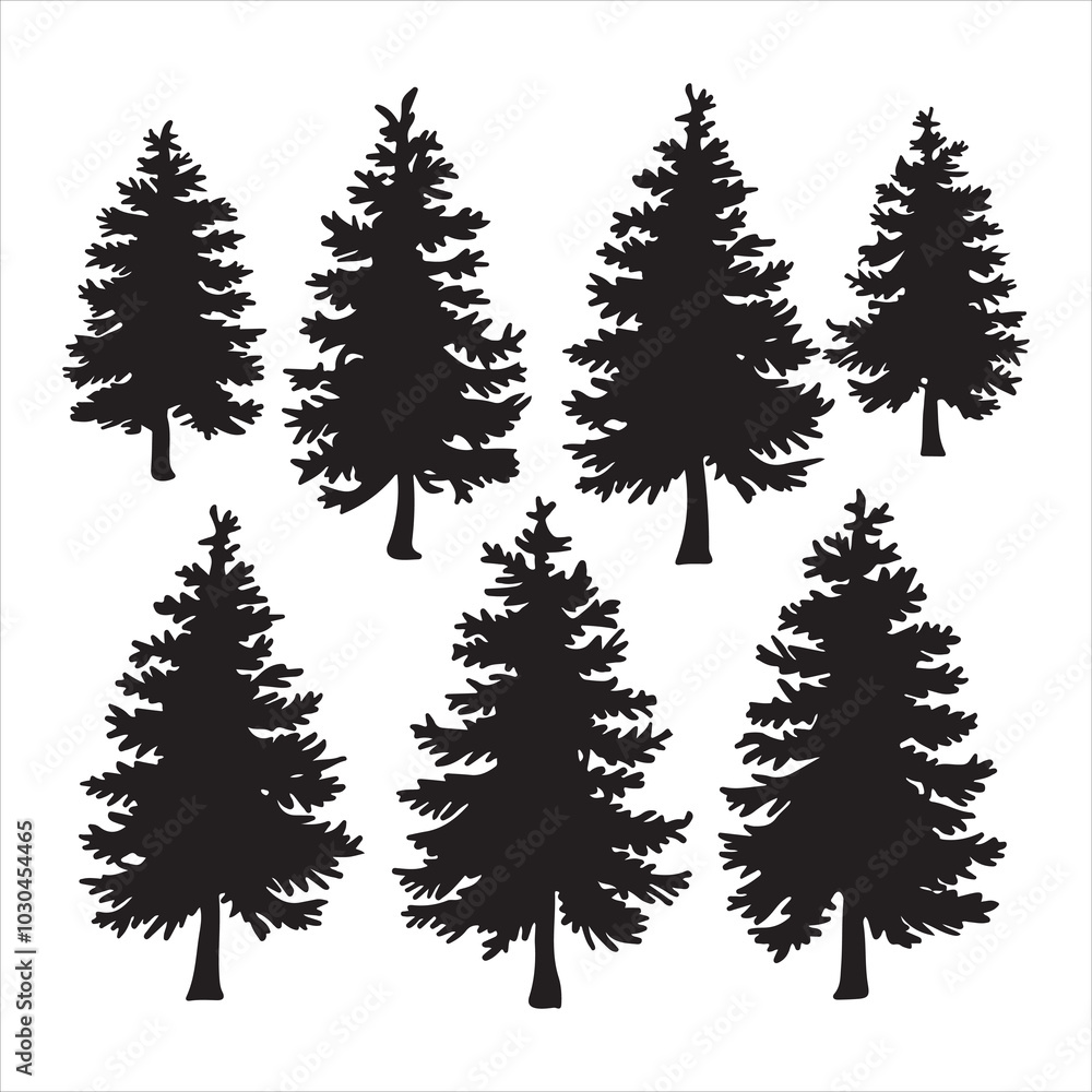 Obraz premium set of vector fir tree silhouette