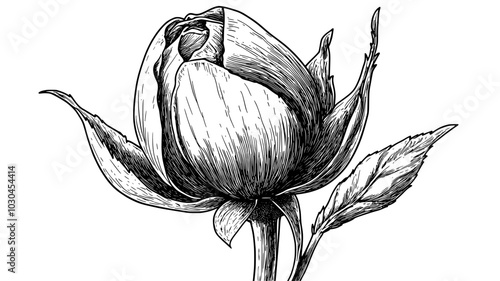 A close-up view of a hybrid tea rose bud before opening, vector illustration art