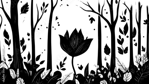 Corpse flower emerging from the forest floor, vector illustration art