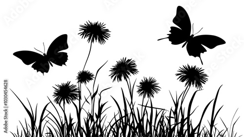 Coneflowers attracting butterflies in a meadow garden, vibrant pink and purple flowers, vector illustration art