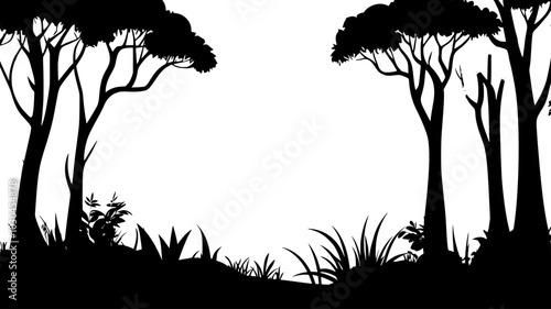 Dammar trees in a tropical forest with resin deposits, vector illustration art