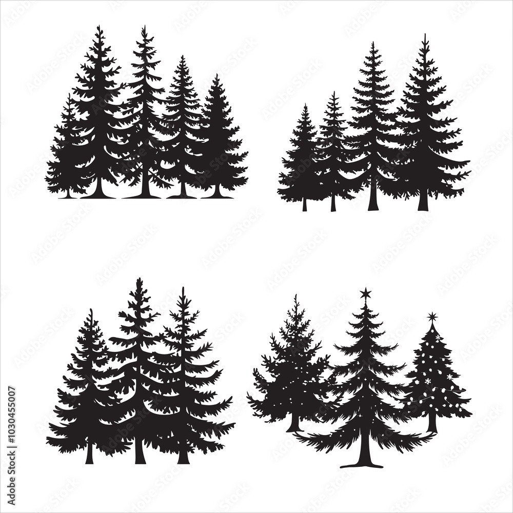 Obraz premium set of vector fir tree silhouette