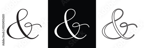 Ampersand symbols and sign collection. Custom hand drawn ampersand icon for invitations and letters in eps 10.