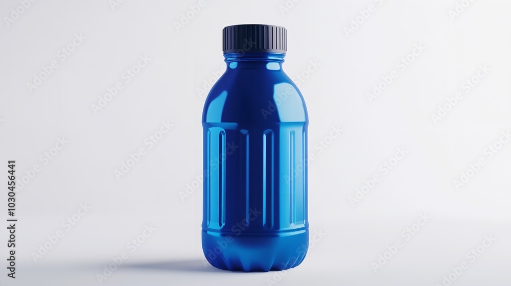 3D plastic bottle in blue realistic style fitness mixer in the background 3D plastic bottle in blue realistic style fitness mixer in the background