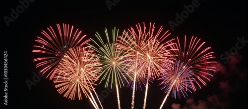 Bold and vibrant nighttime firework show photo