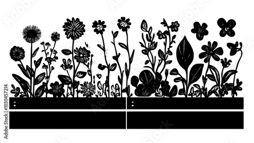 Organic flower farm with plants in raised beds for natural pest control, vector illustration art