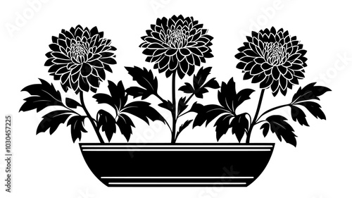 Arrangement of chrysanthemums in a basket at a reception, vector illustration art