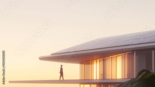 Futuristic Sustainable Modular House Design with Solar Energy Systems - 3D Render Illustration Showcasing Sustainability and Efficiency