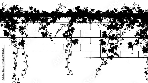 Climbing vines on trellis against brick wall, vector illustration art