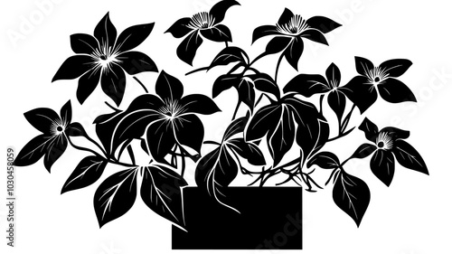 Clematis plant twining around a wooden post on a porch, vector illustration art