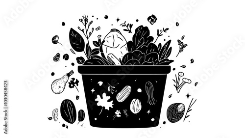 Compost bin filled with biodegradable waste from floristry practices, vector illustration art