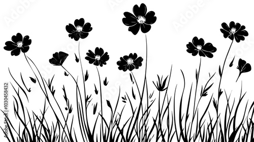 Cosmos swaying in the breeze in a wildflower meadow, vector illustration art