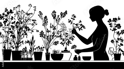 Dried flowers used in sustainable floral arrangement on a workbench, vector illustration art