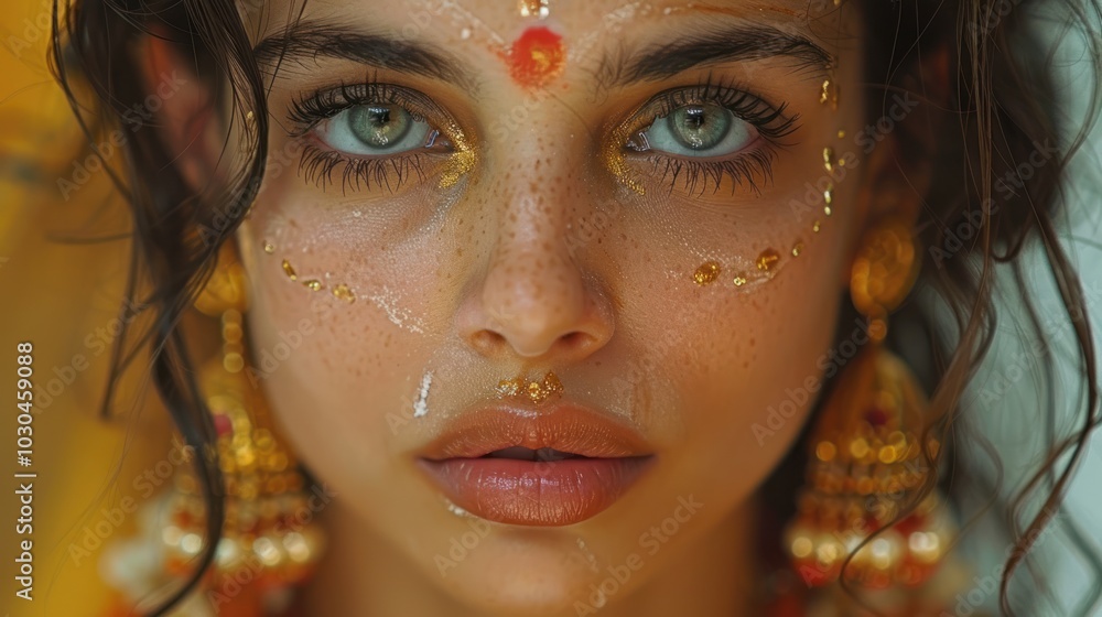 A close-up portrait showcasing vibrant beauty and intricate adornments during a cultural festivity celebration. Generative AI A close-up portrait showcasing vibrant beauty and intricate adornments during a cultural festivity celebration. Generative AI