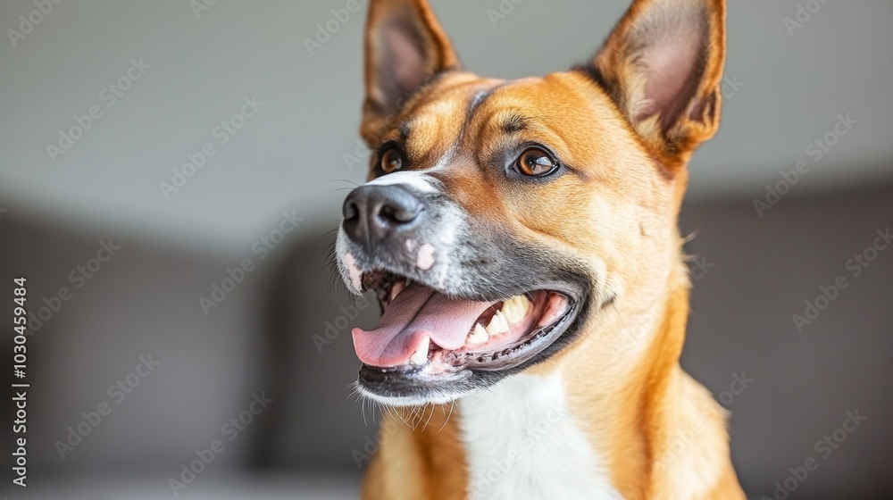 Happy Dog Portrait with Open Mouth and Brown Fur Happy Dog Portrait with Open Mouth and Brown Fur