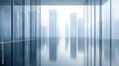 Wallpaper Mural Futuristic urban landscape with sleek, eco-friendly buildings, minimal composition, clean lines, and soft lighting, in a 3D render showcasing modern city design Torontodigital.ca