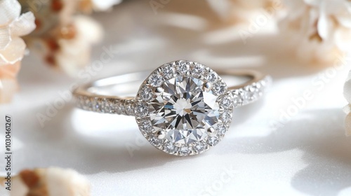 Elegant Diamond Ring with Floral Background