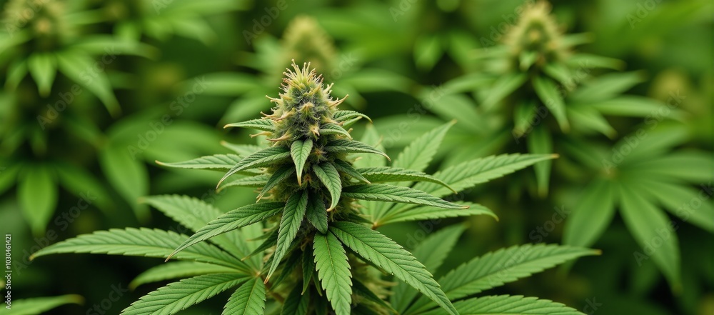 Medical cannabis plants with vibrant green foliage serve as the backdrop of the image Medical cannabis plants with vibrant green foliage serve as the backdrop of the image