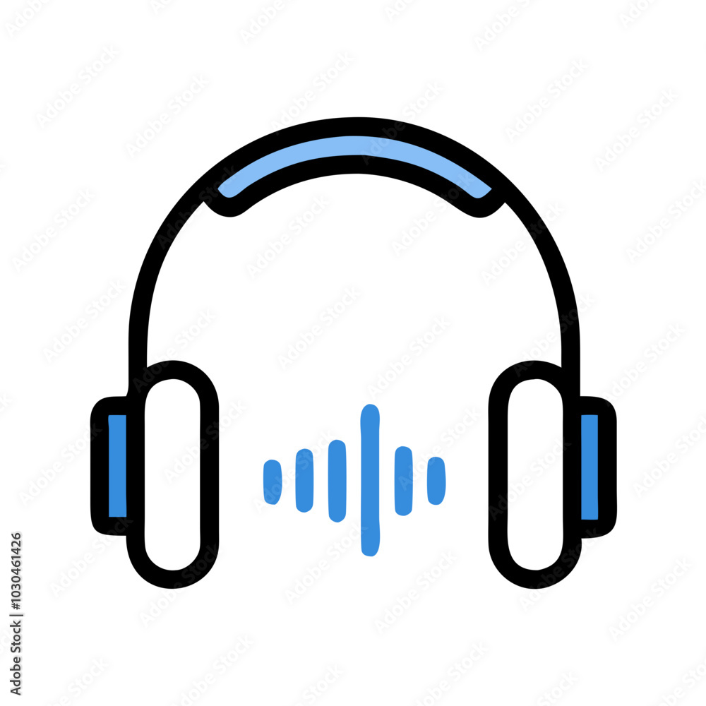 Fototapeta premium A stylized icon of headphones with sound waves, indicating audio or music.