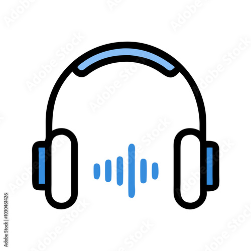 A stylized icon of headphones with sound waves, indicating audio or music.