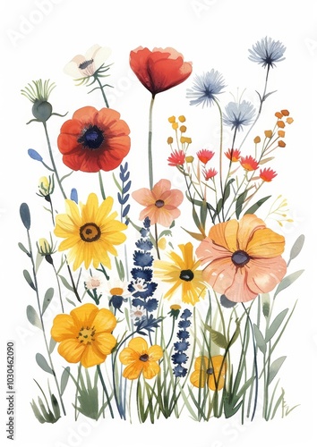 Wallpaper Mural Colorful Watercolor Wildflower Print for Home Decor Generative AI Torontodigital.ca