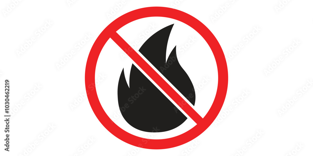 Forbidden fire vector icon symbol. Flat pictogram is isolated on a white background. Forbidden fire pictogram designed with simple style. Forbidden fire vector icon symbol. Flat pictogram is isolated on a white background. Forbidden fire pictogram designed with simple style.