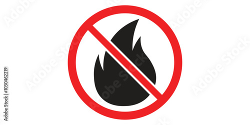 Forbidden fire vector icon symbol. Flat pictogram is isolated on a white background. Forbidden fire pictogram designed with simple style.