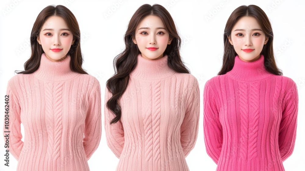 Woman in Pink Cable Knit Turtleneck Sweater Fashion Portrait Woman in Pink Cable Knit Turtleneck Sweater Fashion Portrait