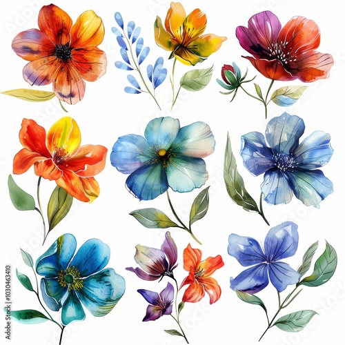 Colorful Wild Flowers Watercolor Illustration with White Background for Spring and Summer Decor Generative AI