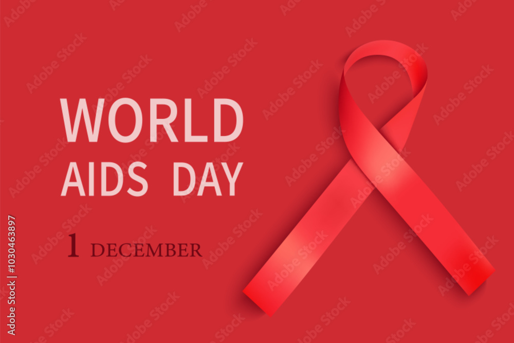 The concept of World AIDS Day with a red ribbon, which is an international symbol of support for people living with HIV and HIV awareness. Memorial Day is December 1st. Flat vector illustration The concept of World AIDS Day with a red ribbon, which is an international symbol of support for people living with HIV and HIV awareness. Memorial Day is December 1st. Flat vector illustration