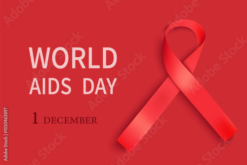 The concept of World AIDS Day with a red ribbon, which is an international symbol of support for people living with HIV and HIV awareness. Memorial Day is December 1st. Flat vector illustration