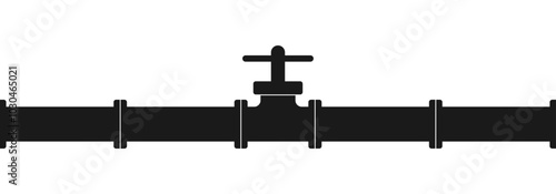 Pipeline. Pipe with valve and tap for gas, oil, plumbing or water. Industrial, construction or technology business infographic. Vector illustration.