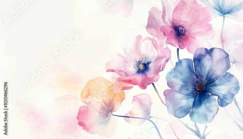 Watercolor Painting of Pretty Flowers on a Plain White Background, Ideal for Spring and Summer Decorations Generative AI