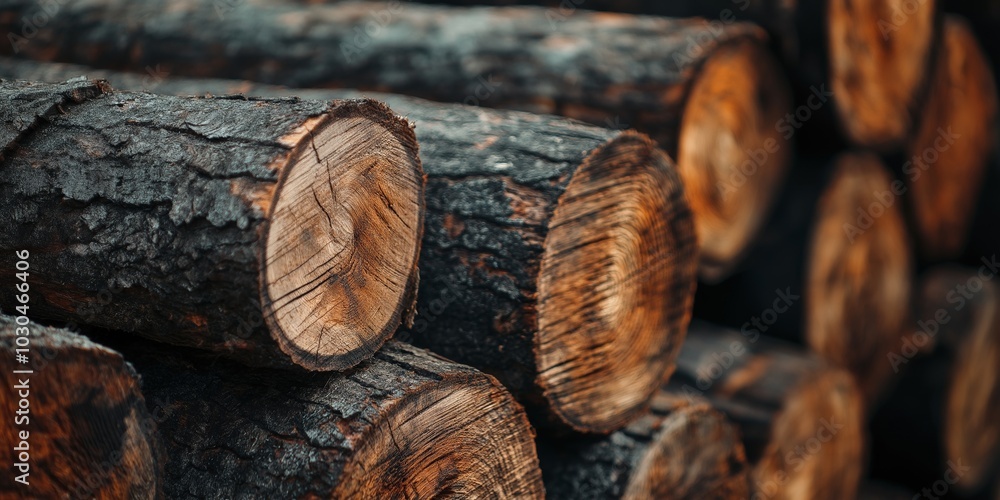 A stack of cut logs with textured bark, illustrating themes of nature, growth, and the cycle of life. A stack of cut logs with textured bark, illustrating themes of nature, growth, and the cycle of life.