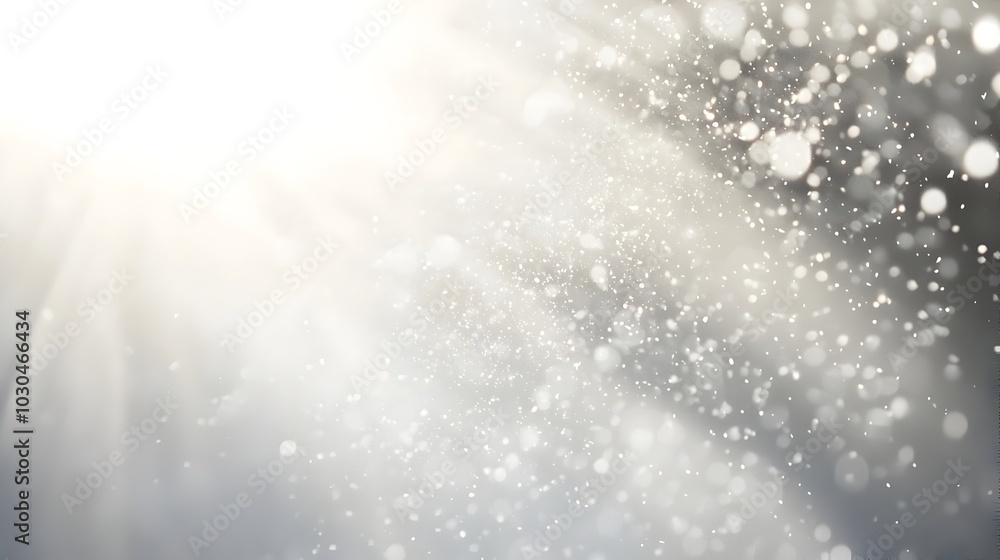 Fototapeta premium Floating Dust Particles Drifting Through Soft Sunlit Atmosphere Against White Background