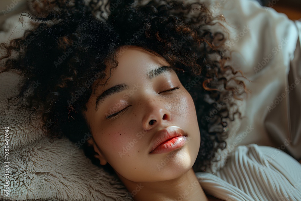 A woman laying in bed with her eyes closed A woman laying in bed with her eyes closed