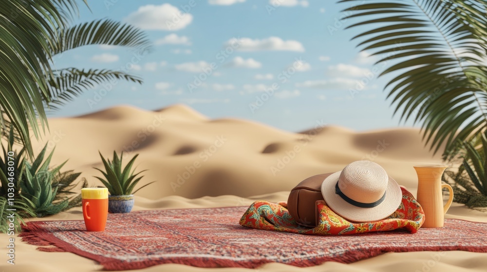 Fototapeta premium Traditional Arabic Summer Landscape with Cultural Accessories Generative AI