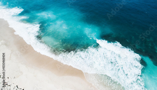 Relaxing aerial beach, summer vacation tropical landscape. Blue ocean lagoon, sea shore coastline.