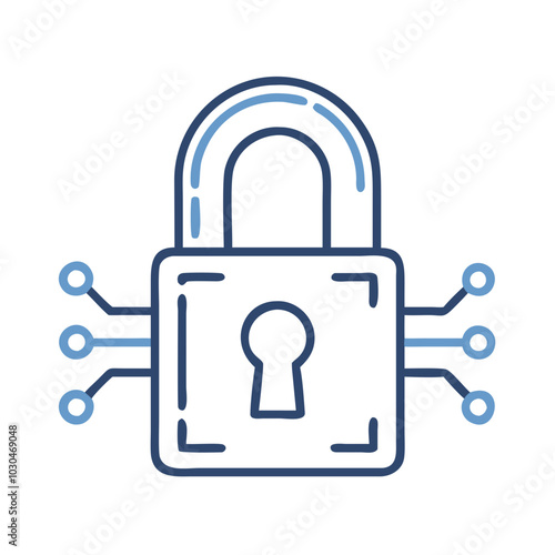  Locked padlock icon with circuit connections in blue outline style