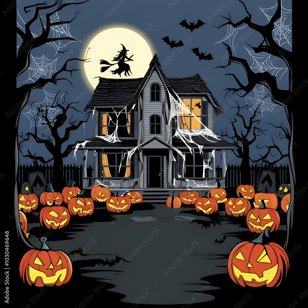 Fototapeta premium Haunted House with Pumpkins