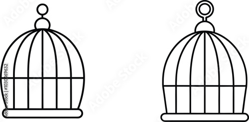 Two Simple Black Line Birdcage Illustrations