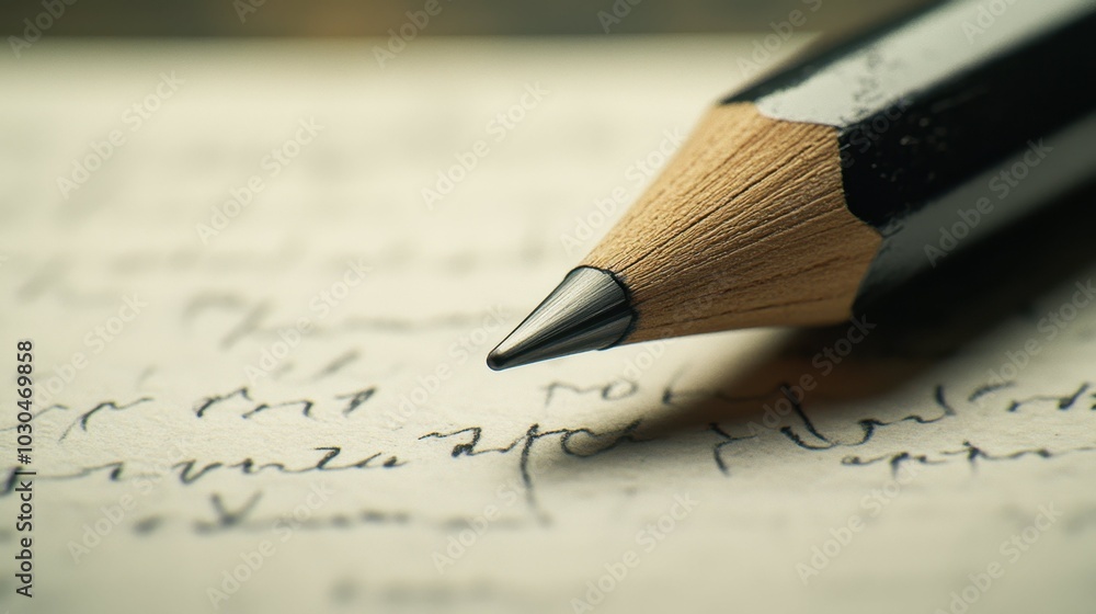A detailed close up of a pencil diligently writing on a piece of paper A detailed close up of a pencil diligently writing on a piece of paper
