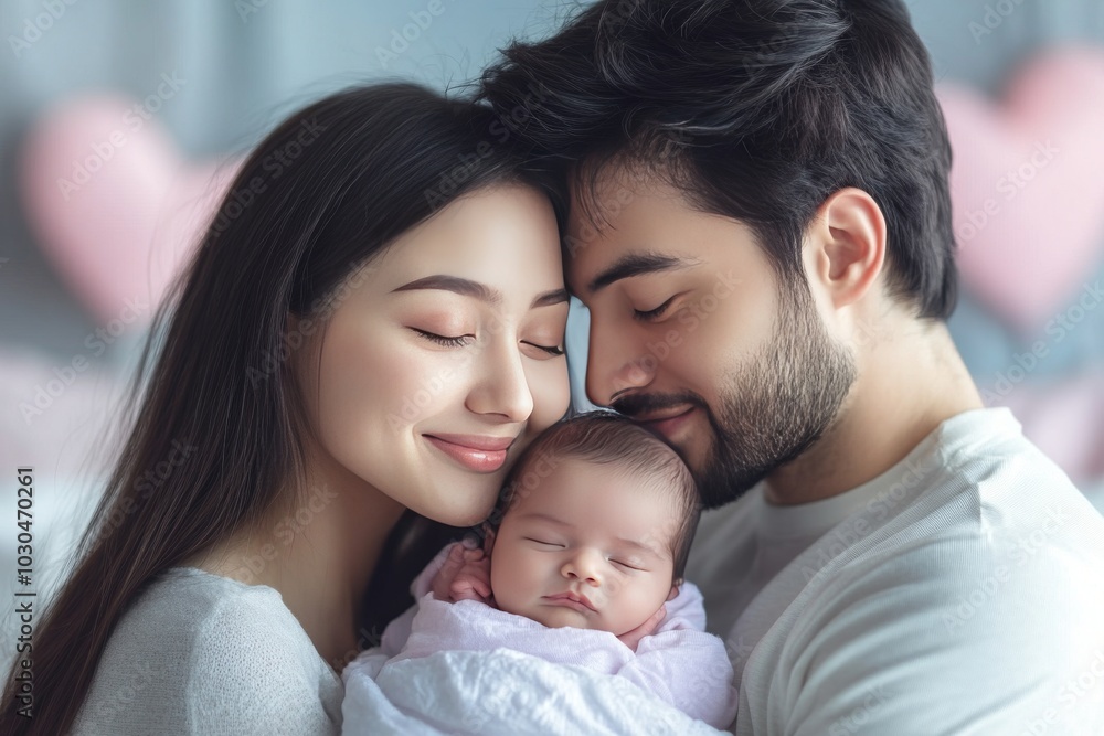 Tender family moment with parents embracing newborn symbolizing love care and family unity in a soft warm setting with gentle facial expressions and pastel tones Tender family moment with parents embracing newborn symbolizing love care and family unity in a soft warm setting with gentle facial expressions and pastel tones