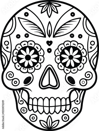 Sugar skull vector linear illustration on white background.