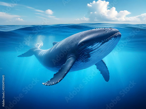 A large whale underwater in the ocean photo