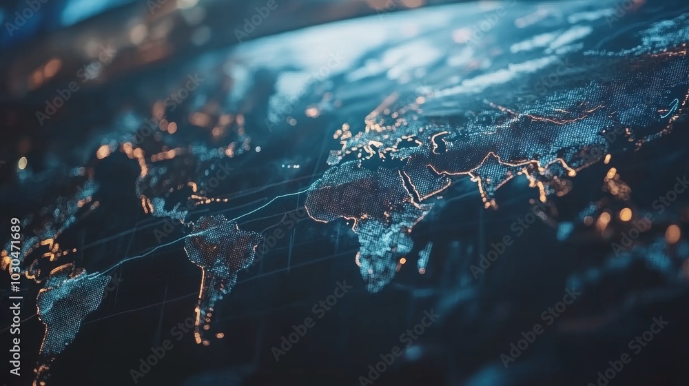 Obraz premium Global Network Map Connected World Digital Technology Data Visualization