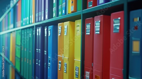 An organized file cabinet in a medical office with color-coded files