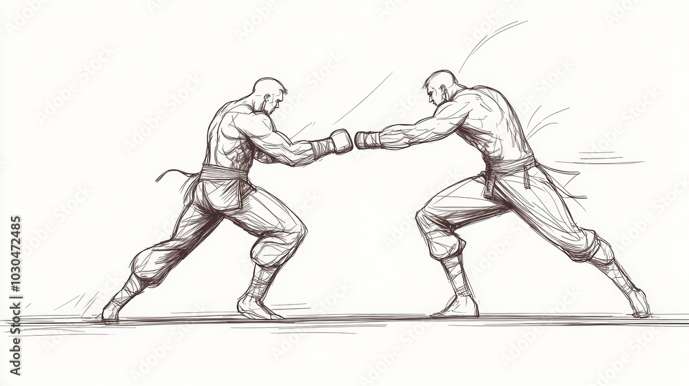 Fototapeta premium Hand Drawn Sketch of Two Fighters in Combat Martial Arts Action Competition