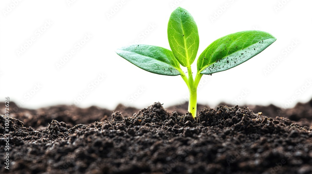 Young plant growing in soil on white Young plant growing in soil on white